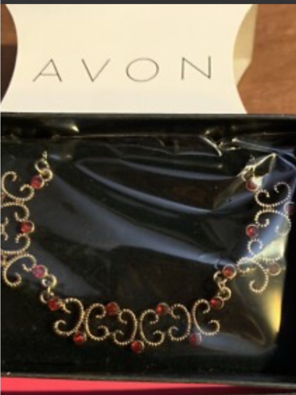 Avon Gold-Tone Necklace with Red Stones